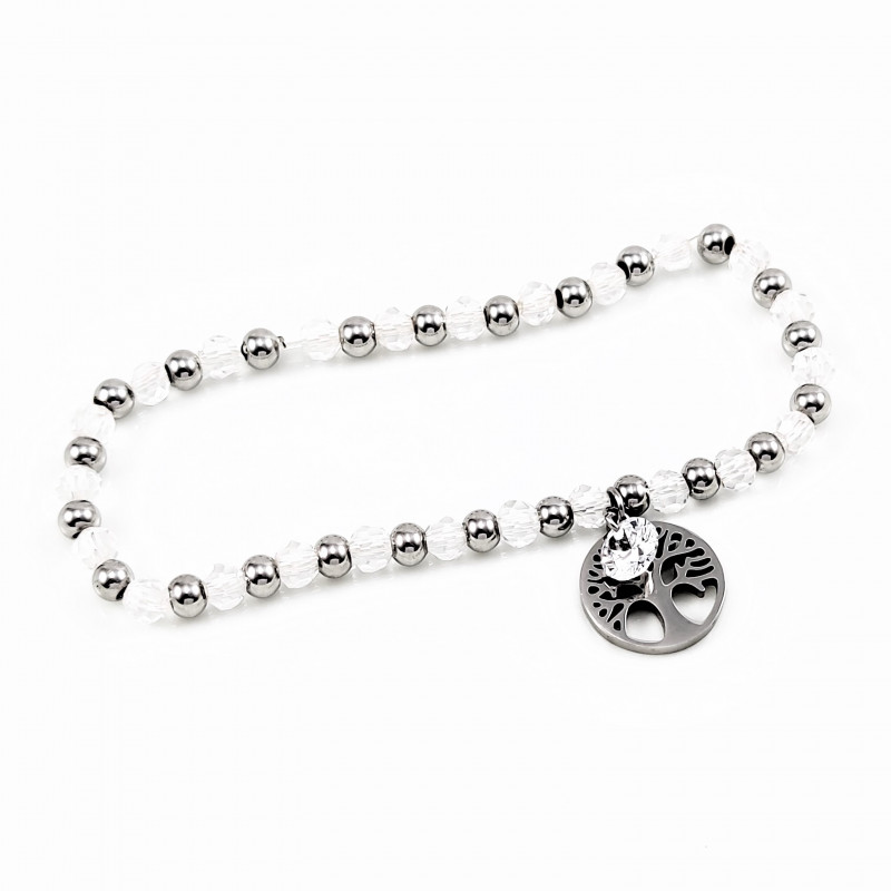 Armband Transparante Kristallen - RVS Levensboom Hanger Armband Transparante Kristallen - RVS Levensboom Hanger