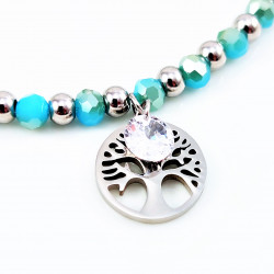 Armband Turquoise Kristallen - RVS Levensboom Hanger