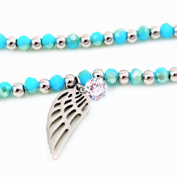 Armband Turquoise Kristallen - RVS Angel Wing Hanger