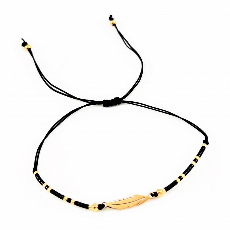 Zwarte Touw Armband - Enkelbandje - Kristallen Kralen - Veer Symbool Zwarte Touw Armband - Enkelbandje - Kristallen Kralen - Veer Symbool