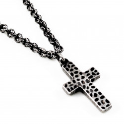 65cm Ketting + Kruis Hanger - Stalen Verouderd Zilverkleur - Schakelketting Dames - Heren