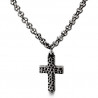 65cm Ketting + Kruis Hanger - Stalen Verouderd Zilverkleur - Schakelketting Dames - Heren