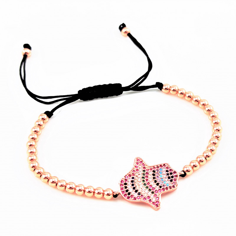 Roségoudkleurige Roestvrij Stalen Kralen Armband met Hand van Fatima Roségoudkleurige Roestvrij Stalen Kralen Armband met Hand van Fatima