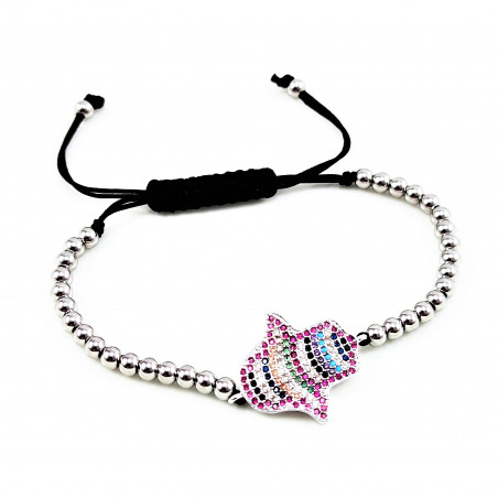 zilverkleurige Roestvrij Stalen Kralen Armband met Hand van Fatima