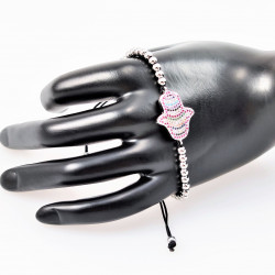zilverkleurige Roestvrij Stalen Kralen Armband met Hand van Fatima