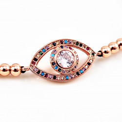 Roségoudkleurige Roestvrij Stalen Kralen Armband met Turks Oog
