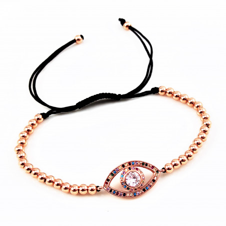 Roségoudkleurige Roestvrij Stalen Kralen Armband met Turks Oog
