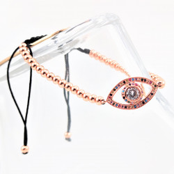 Roségoudkleurige Roestvrij Stalen Kralen Armband met Turks Oog