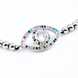 Zilverkleurige Roestvrij Stalen Kralen Armband met Turks Oog