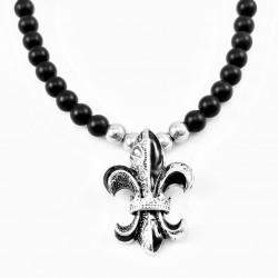 Natuurlijke Onyx-Stenen Heren Kralenketting - Leliebloem Hanger