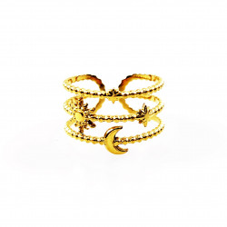 Symbolische Dames Ring, Maan - Zon - Ster - Gold Plated