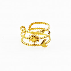 Symbolische Dames Ring, Maan - Zon - Ster - Gold Plated
