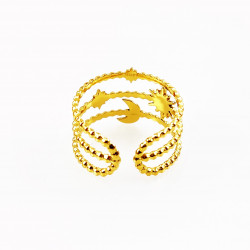 Symbolische Dames Ring, Maan - Zon - Ster - Gold Plated