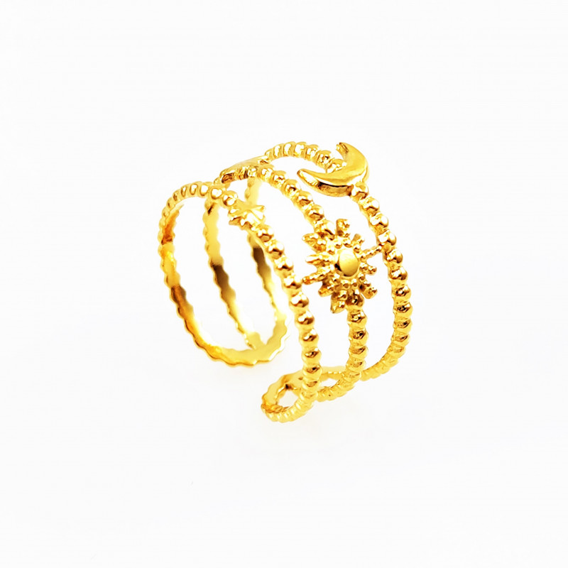 Symbolische Dames Ring, Maan - Zon - Ster - Gold Plated Symbolische Dames Ring, Maan - Zon - Ster - Gold Plated