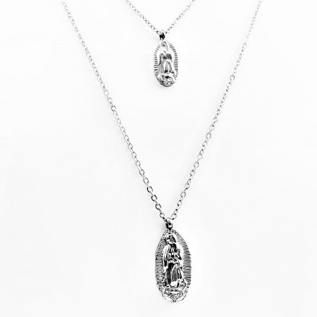 Dames RVS Dubbele Ketting - 2-Medailles Maagd van Guadalupe