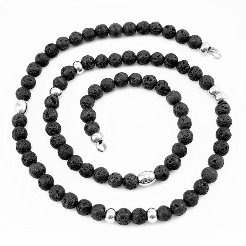 SP Fashion - Heren Ketting - Natuurlijke Lavasteenkralen - RVS-Kralen SP Fashion - Heren Ketting - Natuurlijke Lavasteenkralen - RVS-Kralen
