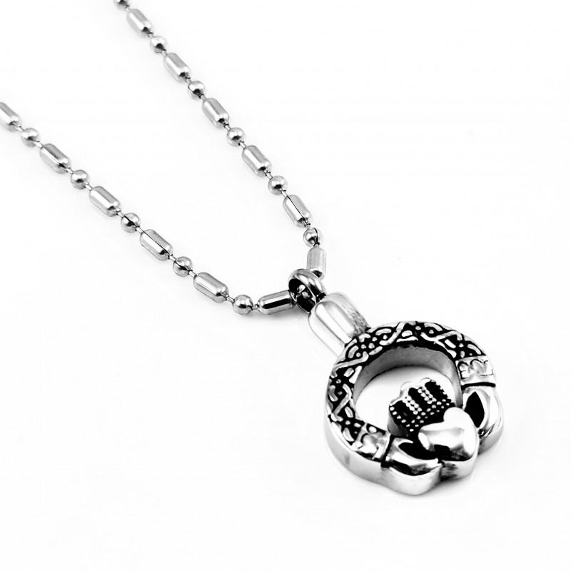 RVS Ketting + Ashanger Liefdeshart met Koningskroon
