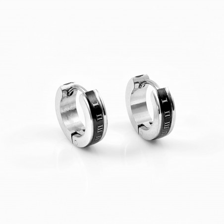 Zwart-Zilverkleur RVS Dames - Heren Oorbellen Romeinse Cijfers