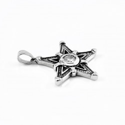 Dames - Heren Stalen Pentagram Hanger met Witte Zirkonia