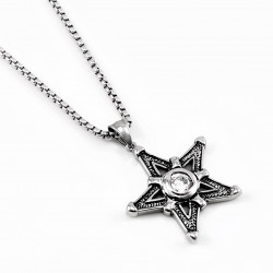 Dames - Heren Stalen Pentagram Hanger met Witte Zirkonia