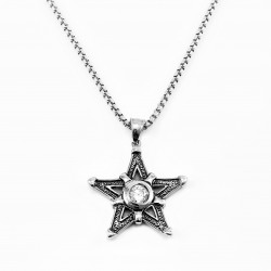 Dames - Heren Stalen Pentagram Hanger met Witte Zirkonia