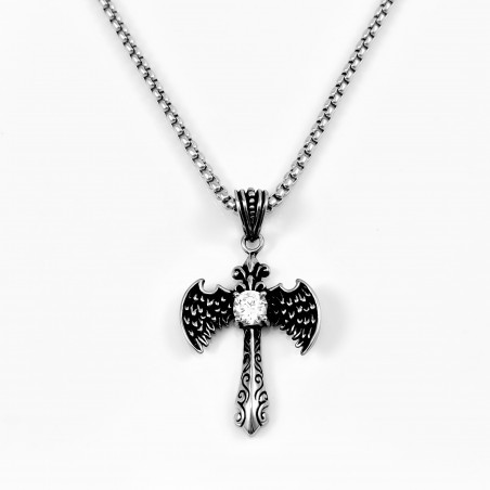 60cm x 3mm Jasseron Ketting + Angel Kruis Hanger Dames - Heren - Roestvrij Stalen