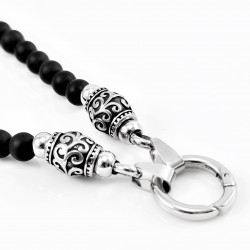 Heren Ketting 6,5mm Zwarte Onyx Kralen, Natuurlijke Edelsteen