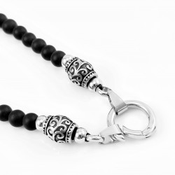 Heren Ketting 6,5mm Zwarte Onyx Kralen, Natuurlijke Edelsteen