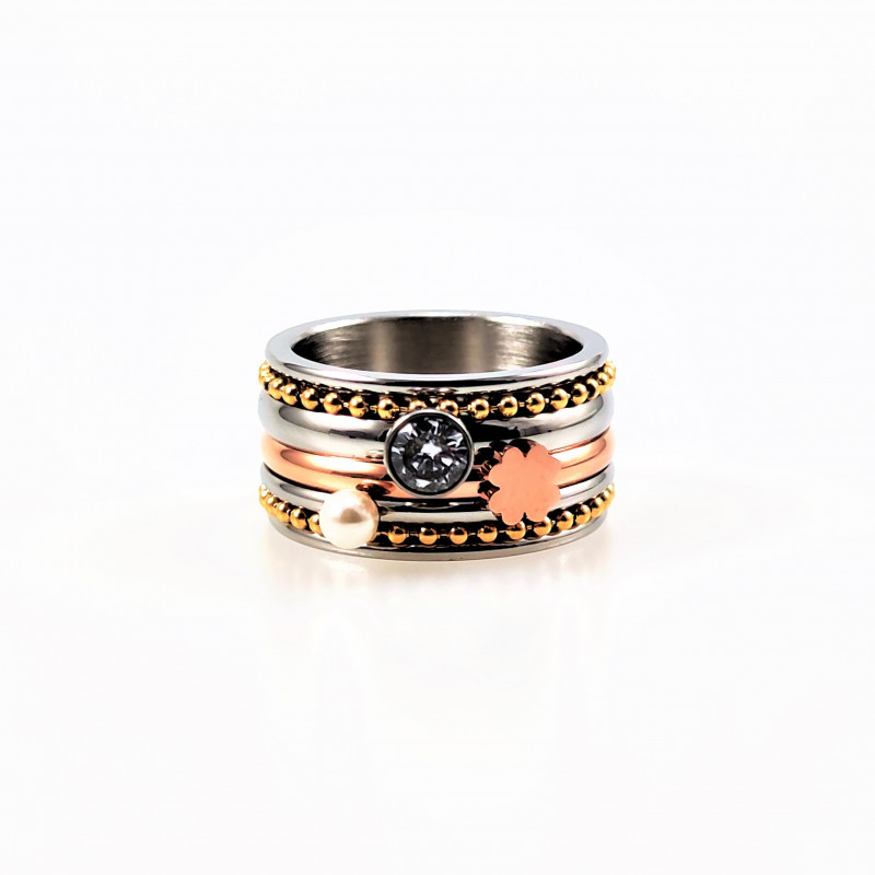 Multicolor Roestvrij Stalen Brede Dames Ring Ring Diameter 19 mm (omtrek mm)