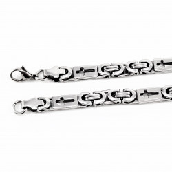 55cm x 6,5mm Zilverkleur Stalen Heren Koningsketting Platte - Schakels - Kruis