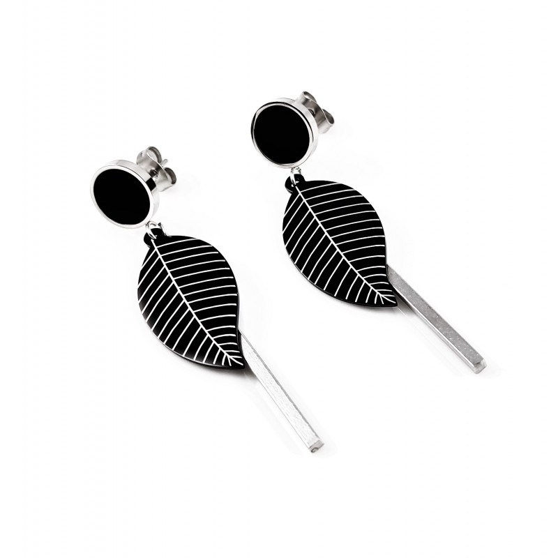 Lange Dames Oorbellen Titanium Staal - Bladontwerp Lange Dames Oorbellen Titanium Staal - Bladontwerp