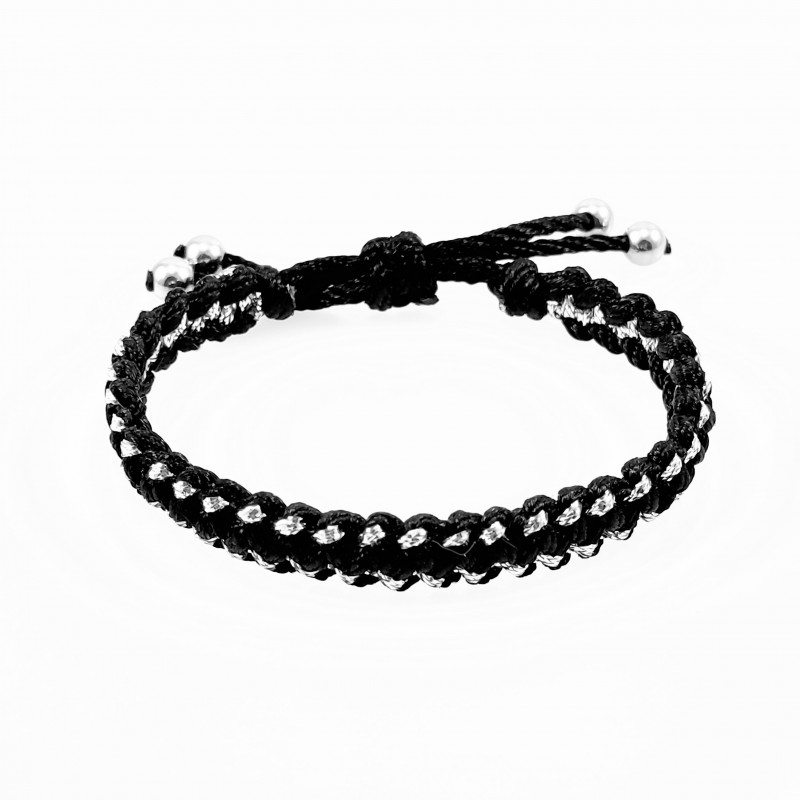 Handgemaakt Zwart-Zilverkleur Macramé Armband Dames- Heren