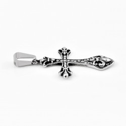 Unisex RVS Fleur de Lis Kruishanger met Zirkonia's