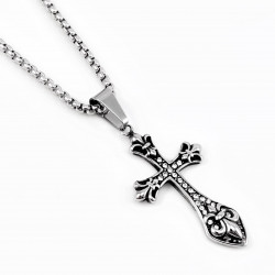 Unisex RVS Fleur de Lis Kruishanger met Zirkonia's