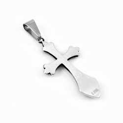 60cm x 3mm Ketting + Fleur de Lis Kruishanger met Zirkonia's Unisex - RVS Zilverkleur
