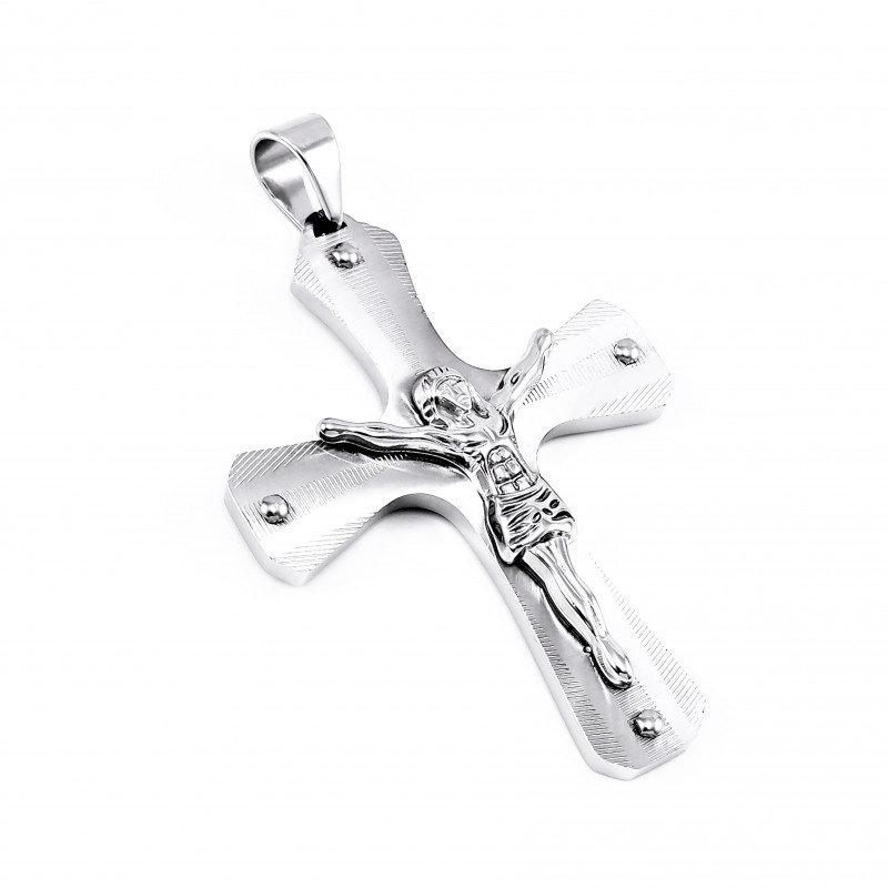 Heren Jesus Christus XL-Kruishanger Roestvrij Stalen Zilverkleur Heren Jesus Christus XL-Kruishanger Roestvrij Stalen Zilverkleur
