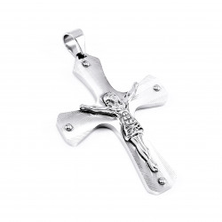 70cm x 3mm Ketting + Jesus Christus XL-Kruishanger Heren - Stalen Zilverkleur