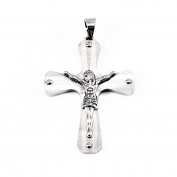 70cm x 3mm Ketting + Jesus Christus XL-Kruishanger Heren - Stalen Zlver Kleur Zilver