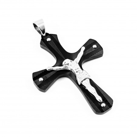 Heren Jesus Christus XL-Kruishanger Roestvrij Stalen Zwart-Zilverkleur