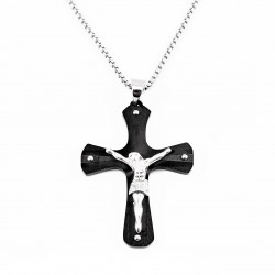 Heren Jesus Christus XL-Kruishanger Roestvrij Stalen Zwart-Zilverkleur
