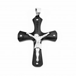 70cm x 3mm Ketting + Jesus Christus XL-Kruishanger Heren - Stalen Zwart-Zilverkleur