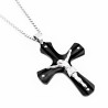 70cm x 3mm Ketting + Jesus Christus XL-Kruishanger Heren - Stalen Zwart-Zilverkleur