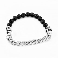 Lavasteen Armband met RVS Schedel - Cubaanse Schakelketting