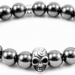 Heren Hematiet Kralen Armband - Roestvrijstalen Schedel