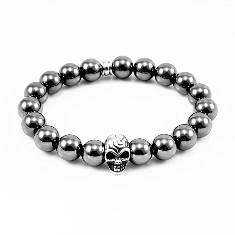 Heren Hematiet Kralen Armband - Roestvrijstalen Schedel Heren Hematiet Kralen Armband - Roestvrijstalen Schedel