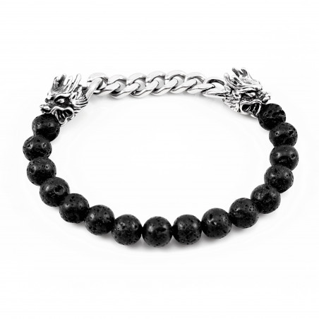 Lavasteen Armband met RVS Draken - Cubaanse Schakelketting