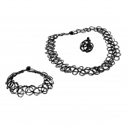 Tattoo Choker Set 3-Delig Zwart-Ketting, Armband en Ring