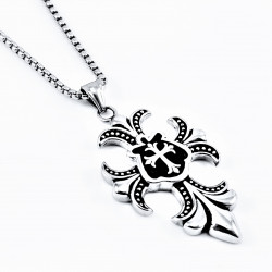 Edelstahl Herren Retro Kreuz Anhänger Design - Fleur de Lis