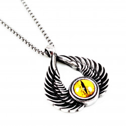 60cm x 3mm Ketting +  Engelenvleugel Hanger Heren Pentacle Wicca - Stalen Zilverkleur