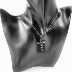 RVS Dames Kabelketting + Kruishanger Zwarte Zirkonen